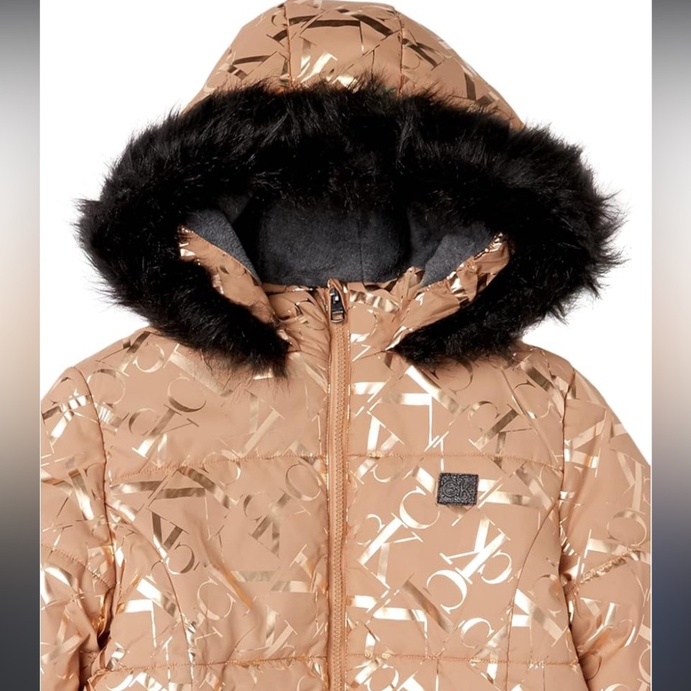 Calvin Klein Jeans Girls Puffer Coat with Fur Trimmed Hood | New W Tags | Size 4